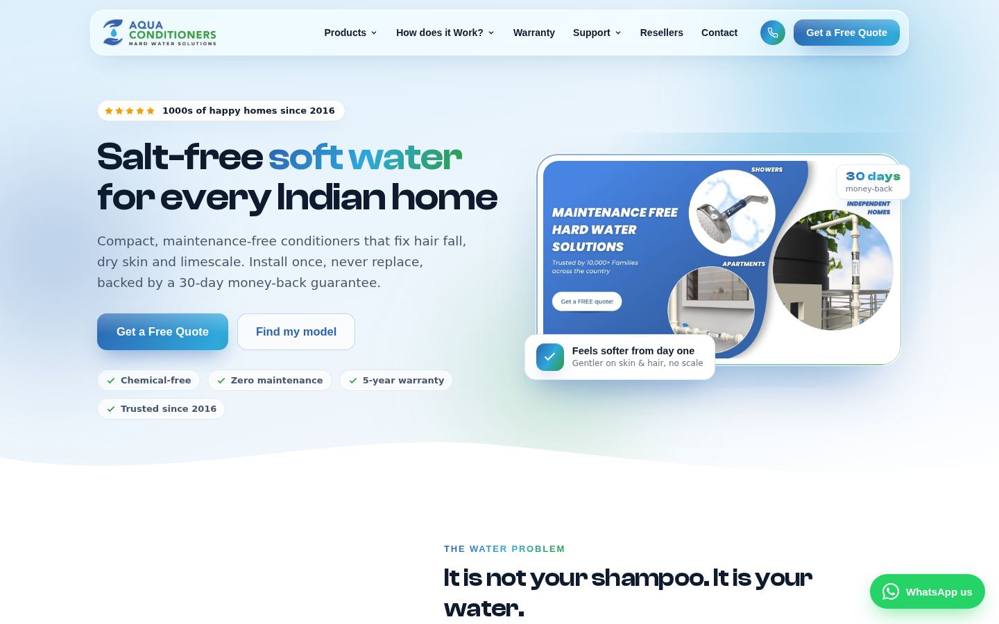 Aqua Conditioners website built by Webders